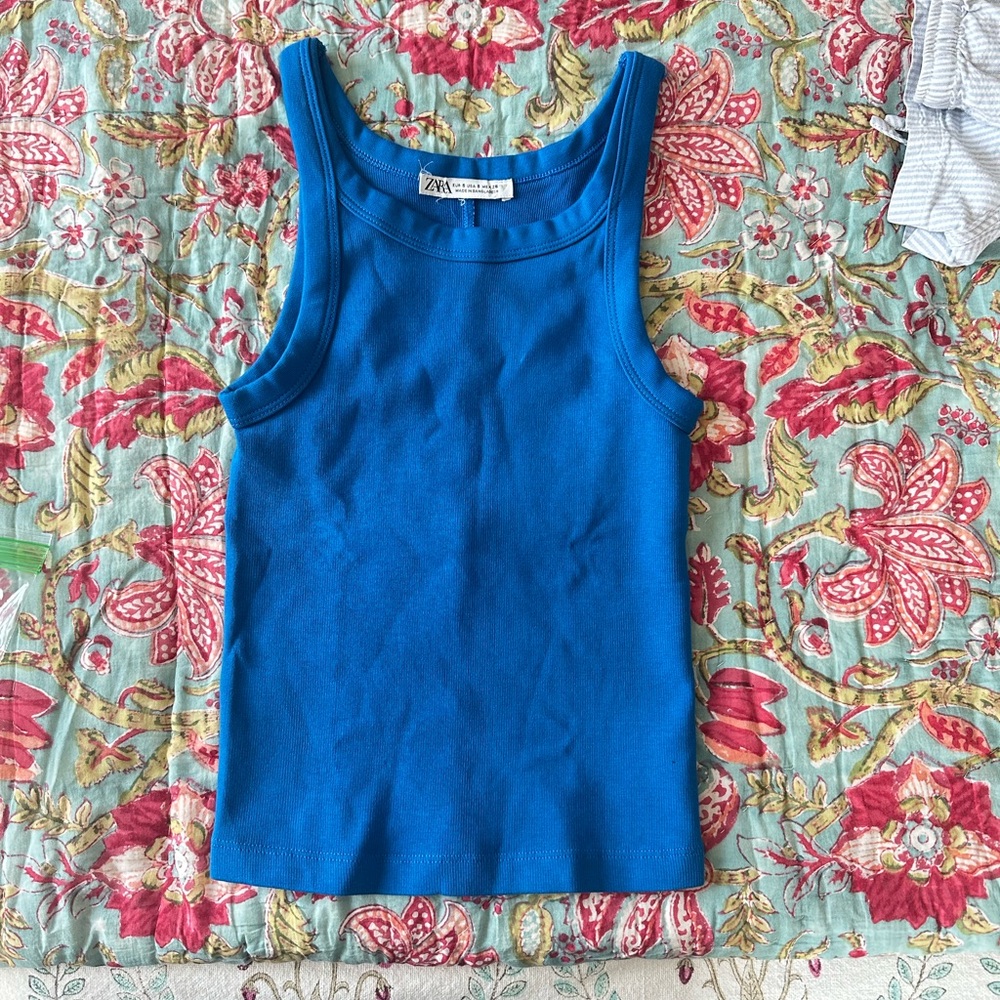 Zara Teal Ribbed Tank Top